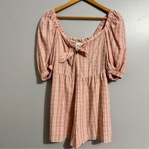 Topshop Plaid Check Tie Front Romper Pink White. Size 6